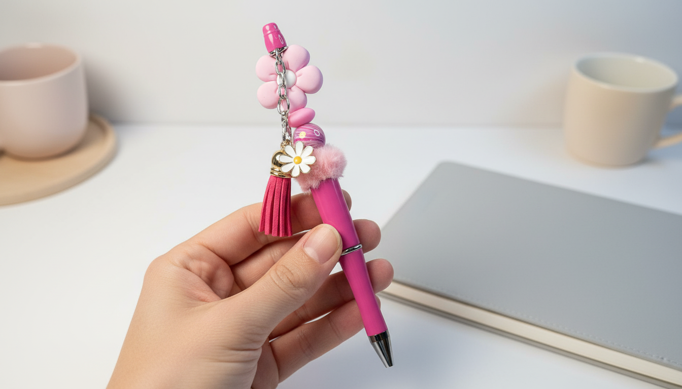 Pink Daisy Beaded Pen | Floral Charm Pen | Cottagecore Pen | Aesthetic Writing Pen | Cute Desk Accessories | Daisy Daydreams Collection