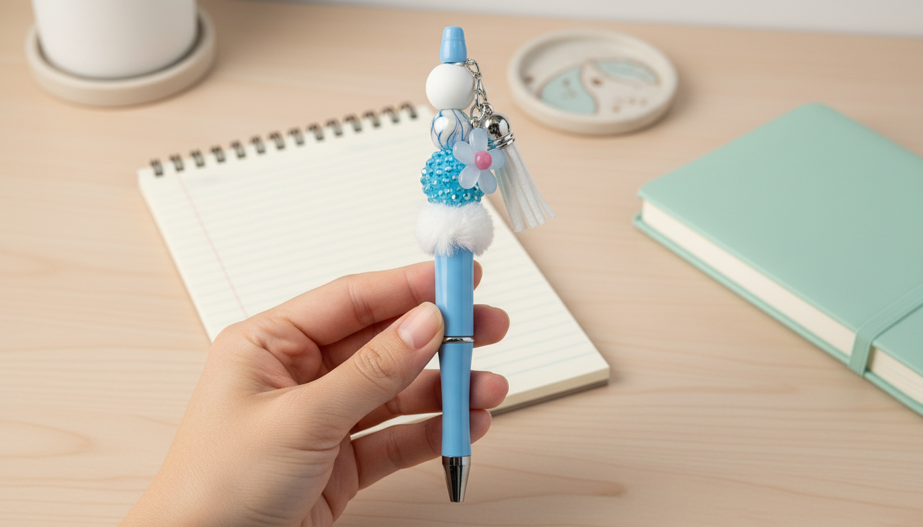 Blue Daisy Beaded Pen | Floral Charm Pen | Aesthetic Writing Pen | Cute Desk Accessories | Cottagecore Pen | Daisy Daydreams Collection