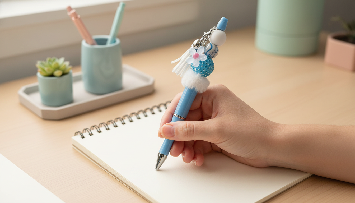Blue Daisy Beaded Pen | Floral Charm Pen | Aesthetic Writing Pen | Cute Desk Accessories | Cottagecore Pen | Daisy Daydreams Collection