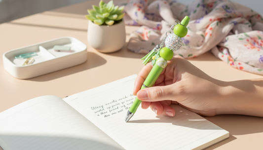 Green Daisy Beaded Pen | Floral Charm Pen | Cute Aesthetic Writing Pen | Cottagecore Desk Accessories | Daisy Daydreams Collection