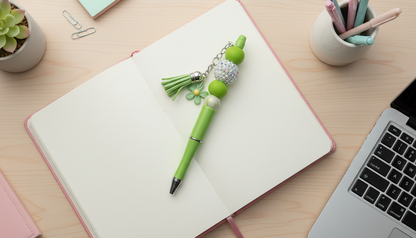 Green Daisy Beaded Pen | Floral Charm Pen | Cute Aesthetic Writing Pen | Cottagecore Desk Accessories | Daisy Daydreams Collection