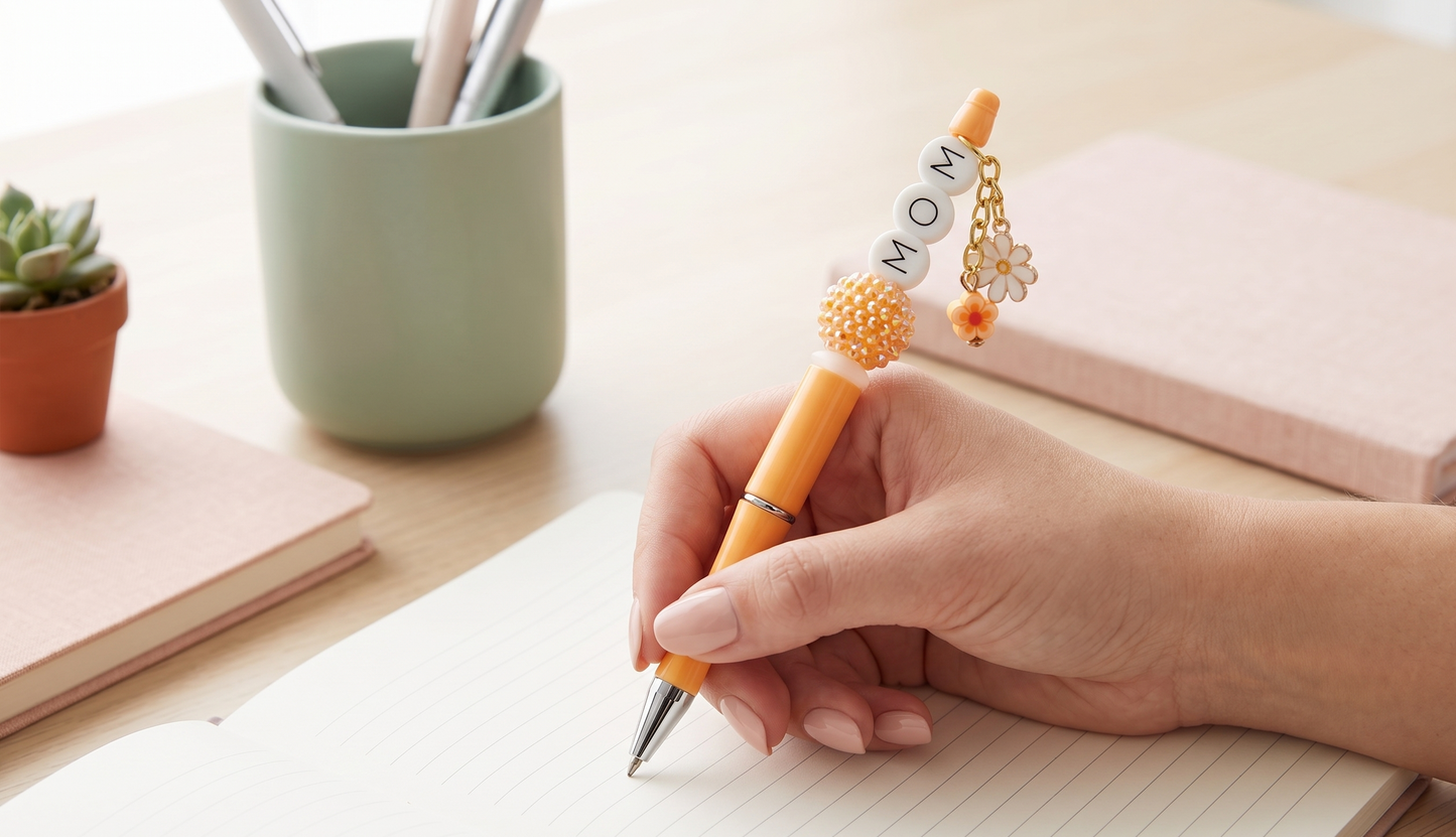Petals & Plans Beaded Pen – Orange Mom Charm Pen