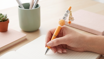 Petals & Plans Beaded Pen – Orange Mom Charm Pen