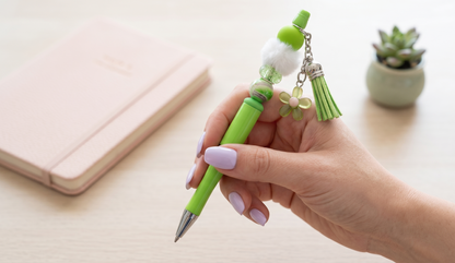 Petals & Plans Beaded Pen – Green Floral Charm Pen