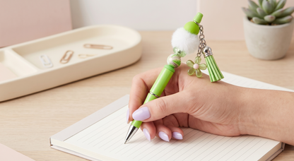 Petals & Plans Beaded Pen – Green Floral Charm Pen