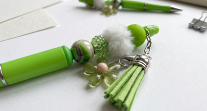 Petals & Plans Beaded Pen – Green Floral Charm Pen