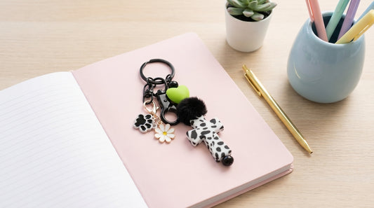 Cow Print Cross Beaded Keychain – Faith Inspired Bag Charm