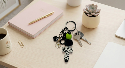 Cow Print Cross Beaded Keychain – Faith Inspired Bag Charm