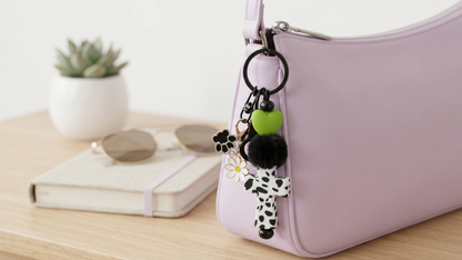 Cow Print Cross Beaded Keychain – Faith Inspired Bag Charm