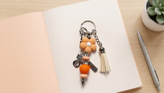 Petals & Plans Beaded Keychain – Orange Floral Charm Keychain