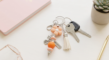 Petals & Plans Beaded Keychain – Orange Floral Charm Keychain