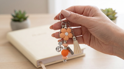 Petals & Plans Beaded Keychain – Orange Floral Charm Keychain