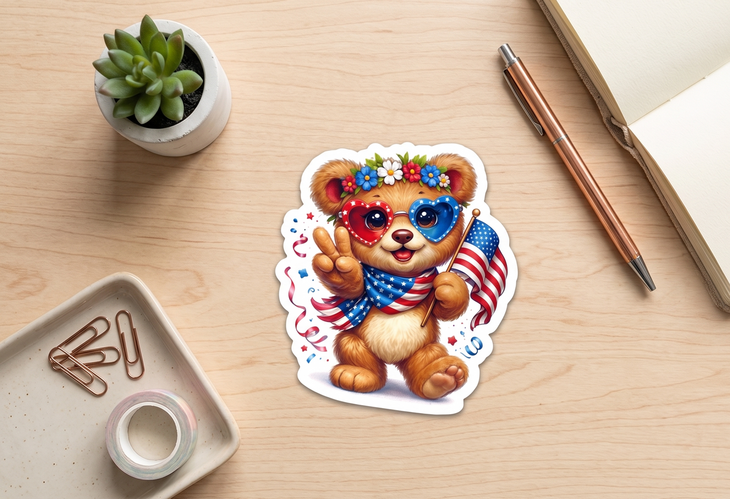 Peace, Love & Kindness Bear Sticker – Patriotic Cute Vinyl Style