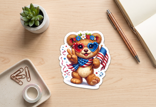 Peace, Love & Kindness Bear Sticker – Patriotic Cute Vinyl Style