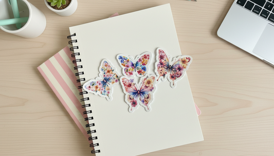 Butterfly Sticker Set of 4 | Floral Butterfly Stickers 3 Inch | Waterproof Vinyl Stickers | Cute Laptop Stickers | Spring Aesthetic Stickers