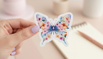 Butterfly Sticker Set of 4 | Floral Butterfly Stickers 3 Inch | Waterproof Vinyl Stickers | Cute Laptop Stickers | Spring Aesthetic Stickers