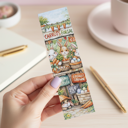 Cozy Carrot Market Day Bookmark | Bunny Produce Stand Story Bookmark