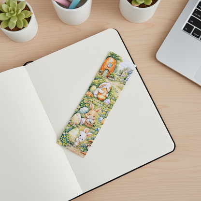 Cozy Carrot Egg Hunt Bookmark | Bunny Easter Egg Hiding Story Bookmark