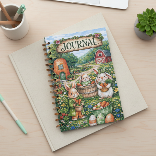 Cozy Carrot Cottage Journal | 6x9 Spiral Notebook | Bunny Garden Journal | Spring Cottagecore Writing Journal | Cute Easter Notebook Gift