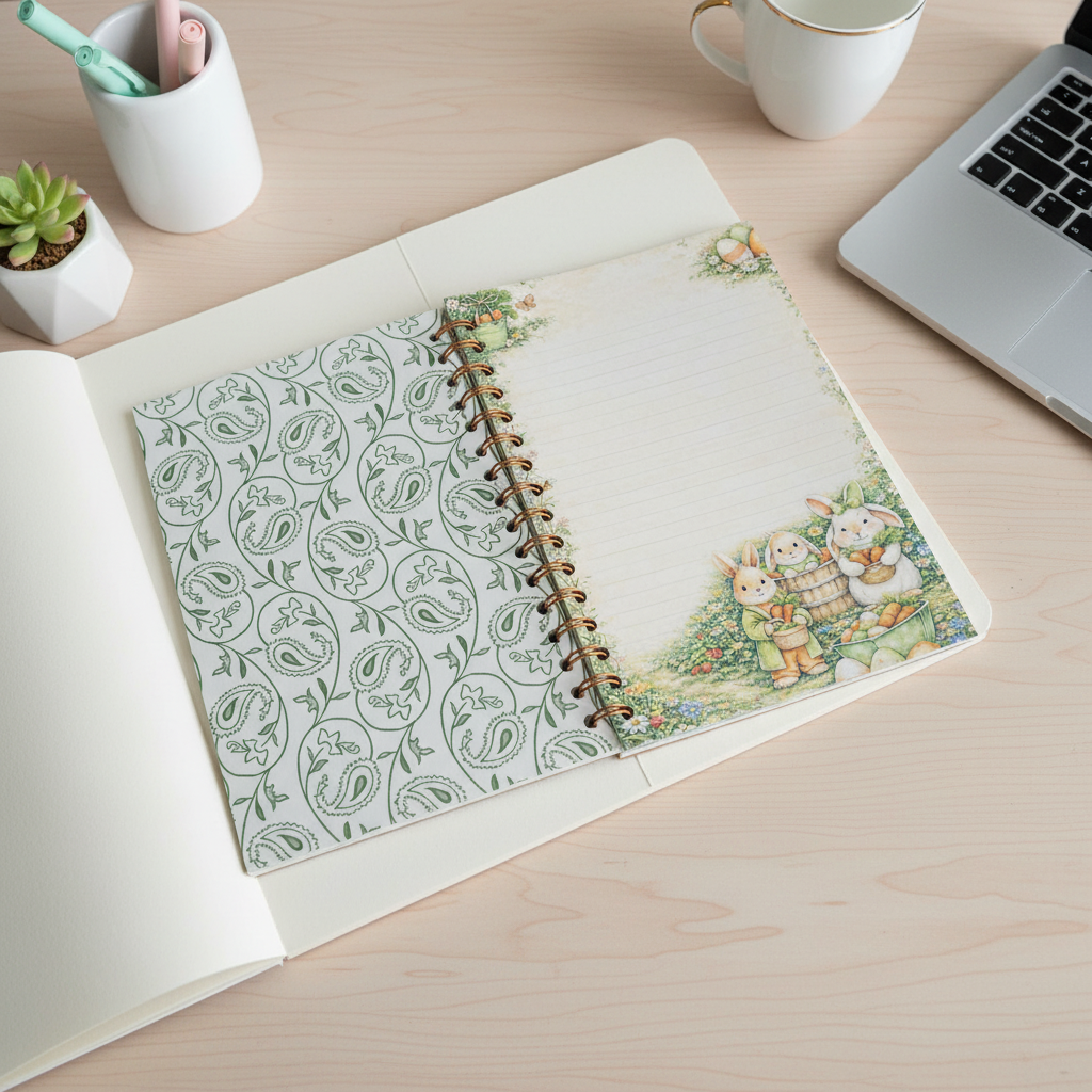 Cozy Carrot Cottage Journal | 6x9 Spiral Notebook | Bunny Garden Journal | Spring Cottagecore Writing Journal | Cute Easter Notebook Gift
