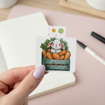 Cozy Carrot Cottage Bunny Magnetic Bookmark | Cute Rabbit & Carrots Planner Clip | Spring Farmhouse Stationery