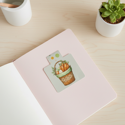 Cozy Carrot Cottage Basket Magnetic Bookmark | Rustic Carrot Basket Bookmark