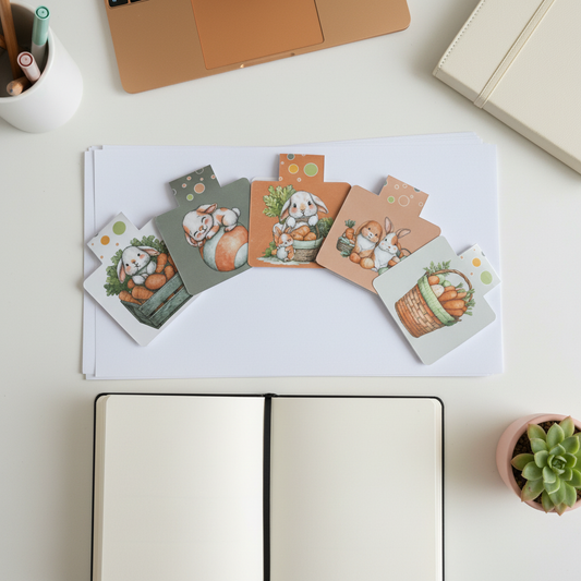 Cozy Carrot Cottage Magnetic Bookmark Set | 5 Piece Bunny & Carrot Bookmark Bundle