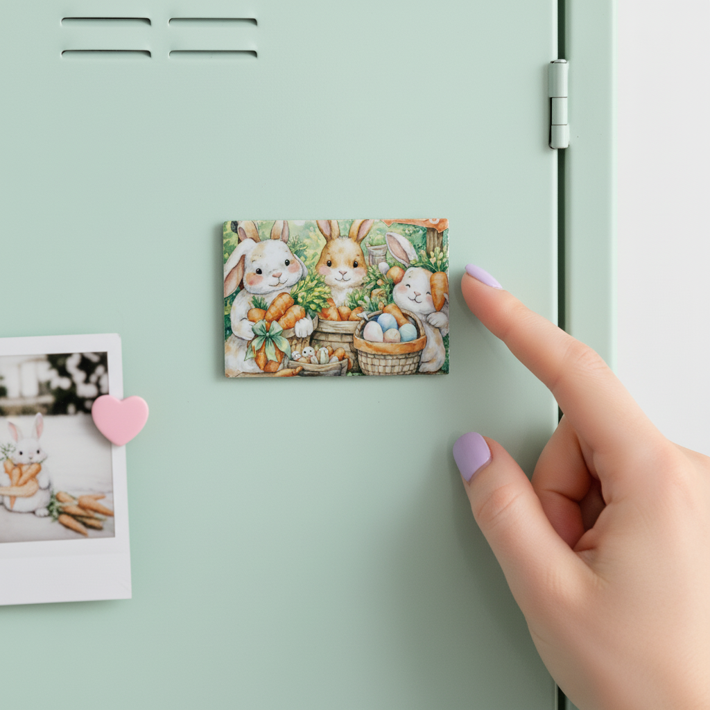 Cozy Carrot Bunny Magnet | Cute Easter Bunny Fridge Magnet | Cottagecore Spring Decor | Farmhouse Kitchen Magnet | Whimsical Bunny Art