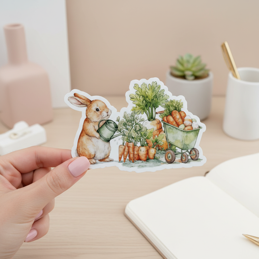 Cozy Carrot Garden Bunny Magnet | Cute Bunny Watering Carrots Magnet | Spring Farmhouse Decor | Cottagecore Kitchen Magnet | Easter Bunny Art