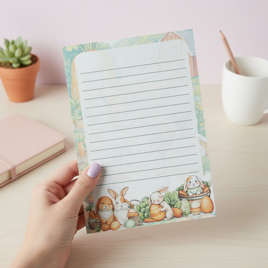 Easter Bunny Notepad 5x7 | Spring Cottagecore Stationery | Lined Writing Pad 40 Pages | Cute Bunny Desk Notepad | Farmhouse Easter Gift