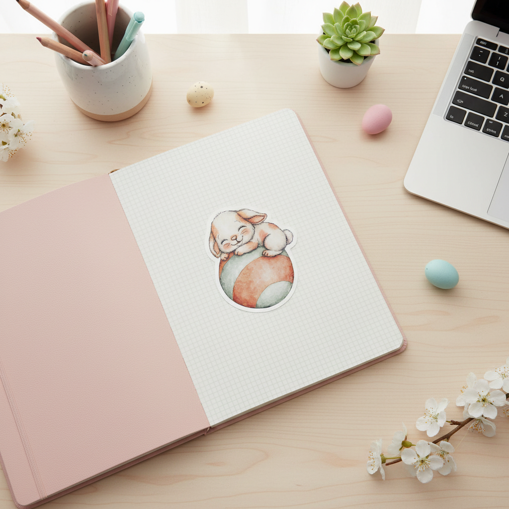 Sleeping Bunny Easter Sticker 3" | Cute Cottagecore Bunny Sticker | Spring Planner Sticker | Waterproof Vinyl | Cozy Bunny Decor