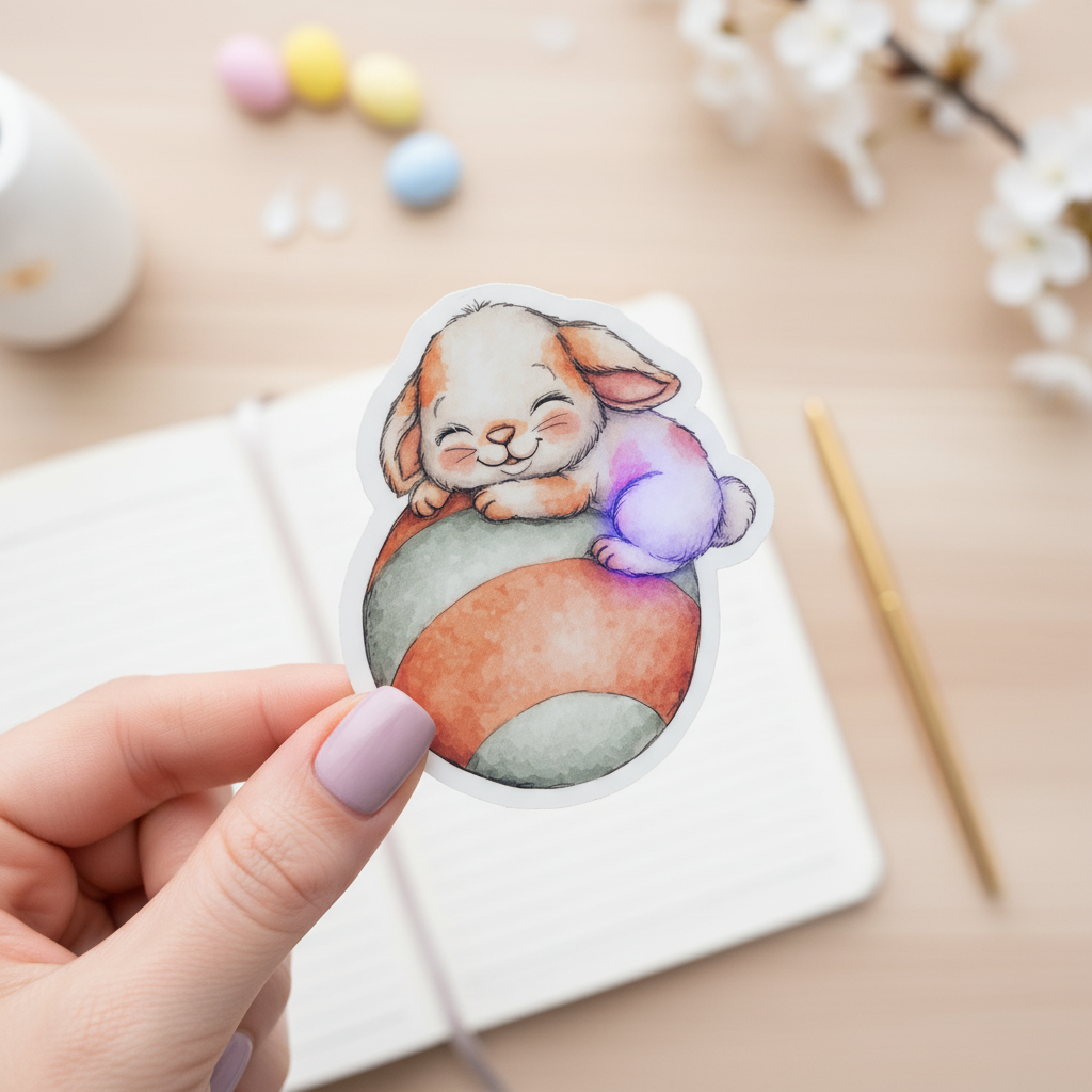 Carrot Cottage Bunny Sticker Set (5 Pack) | Cute Easter Bunny Sticker Bundle | Cottagecore Spring Stickers | Waterproof Vinyl Planner Stickers