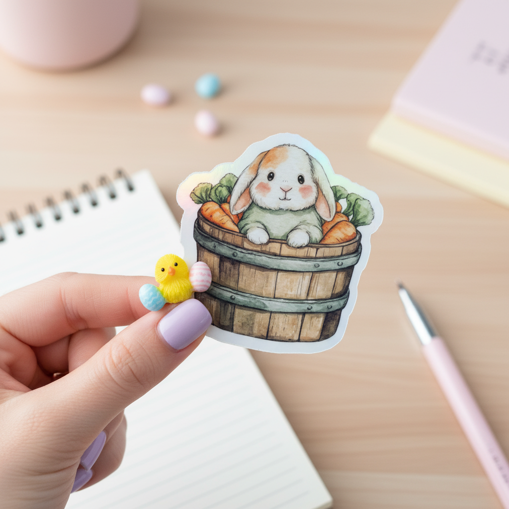 Carrot Cottage Bunny Sticker Set (5 Pack) | Cute Easter Bunny Sticker Bundle | Cottagecore Spring Stickers | Waterproof Vinyl Planner Stickers