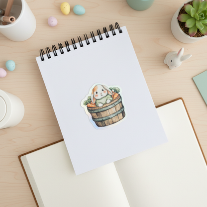 Bunny Basket Sticker 3" | Cute Easter Bunny Sticker with Carrots | Cottagecore Spring Sticker | Waterproof Vinyl | Kawaii Bunny Decor