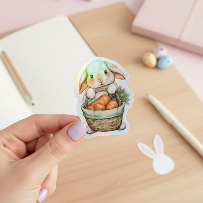 Bunny with Carrot Basket Sticker 3" | Cute Easter Bunny Sticker | Cottagecore Bunny Sticker | Spring Vinyl Sticker | Waterproof Planner Sticker