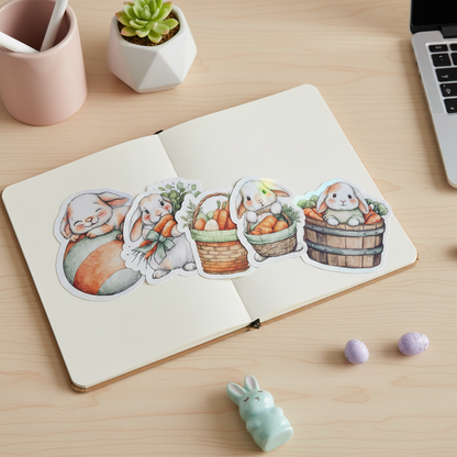 Carrot Cottage Bunny Sticker Set (5 Pack) | Cute Easter Bunny Sticker Bundle | Cottagecore Spring Stickers | Waterproof Vinyl Planner Stickers