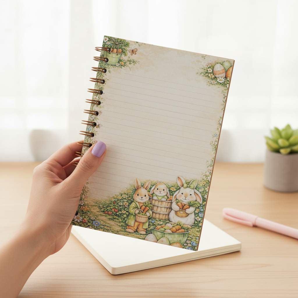 Cozy Carrot Cottage Journal | 6x9 Spiral Notebook | Bunny Garden Journal | Spring Cottagecore Writing Journal | Cute Easter Notebook Gift