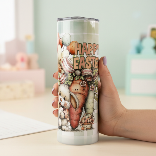 Happy Easter Bunny 20oz Skinny Tumbler | Cute Easter Tumbler | Carrot Cottage Spring Cup | Bunny & Carrot Drinkware | Pastel Easter Gift