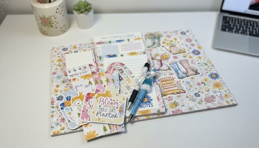 Daisy Daydreams Collection Bundle | Spring Stationery Set, Notepad, Planner, Sticker Sheet, Bookmarks, Pen & Accessories