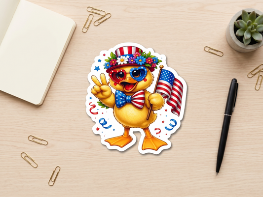 Peace, Love & Liberty Duck Sticker – Cute Patriotic Design