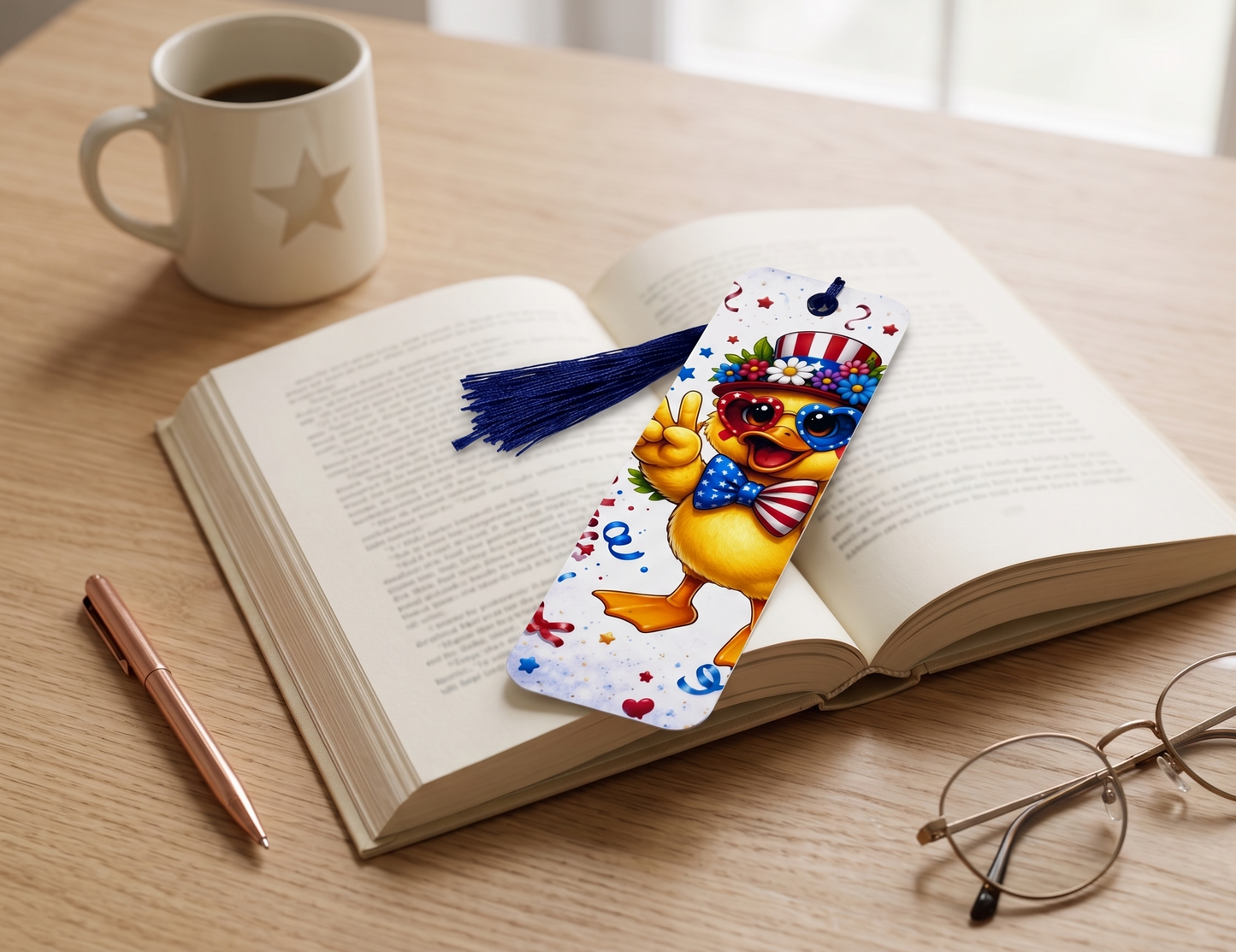 Peace, Love & Liberty Duck Bookmark – Cute Patriotic Page Marker