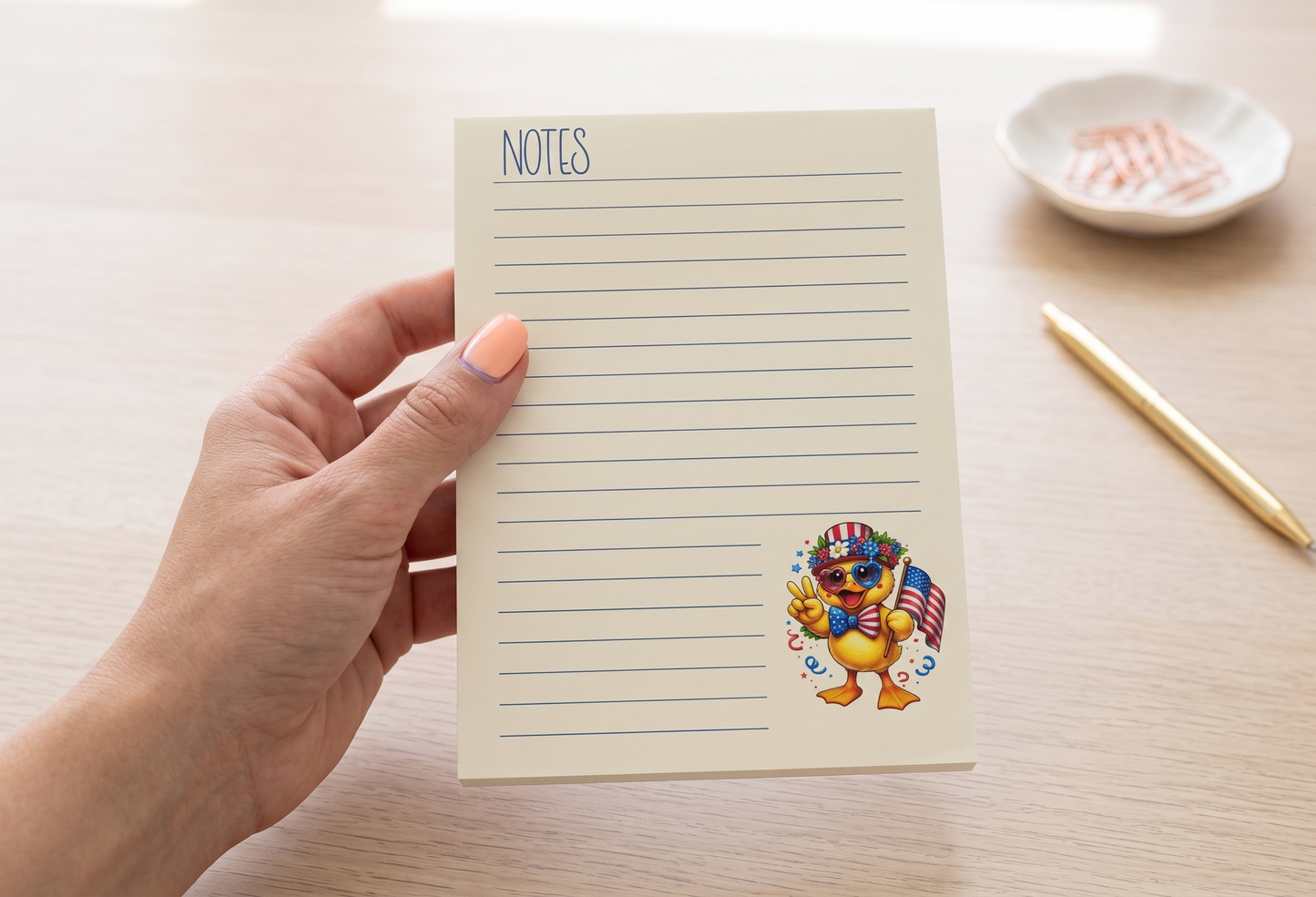 Peace, Love & Liberty Duck Notepad – Cute Americana Stationery