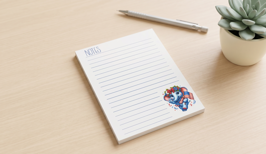 Peace, Love & Unity Elephant Notepad – Cute Americana Stationery