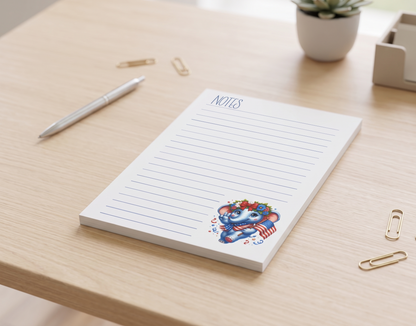 Peace, Love & Unity Elephant Notepad – Cute Americana Stationery