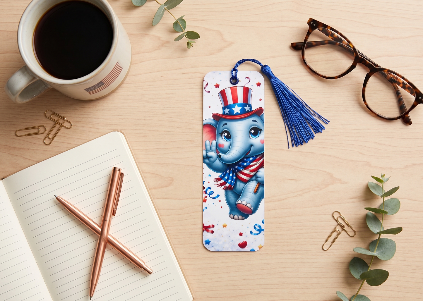 Peace, Love & Unity Elephant Bookmark – Cute Patriotic Page Marker