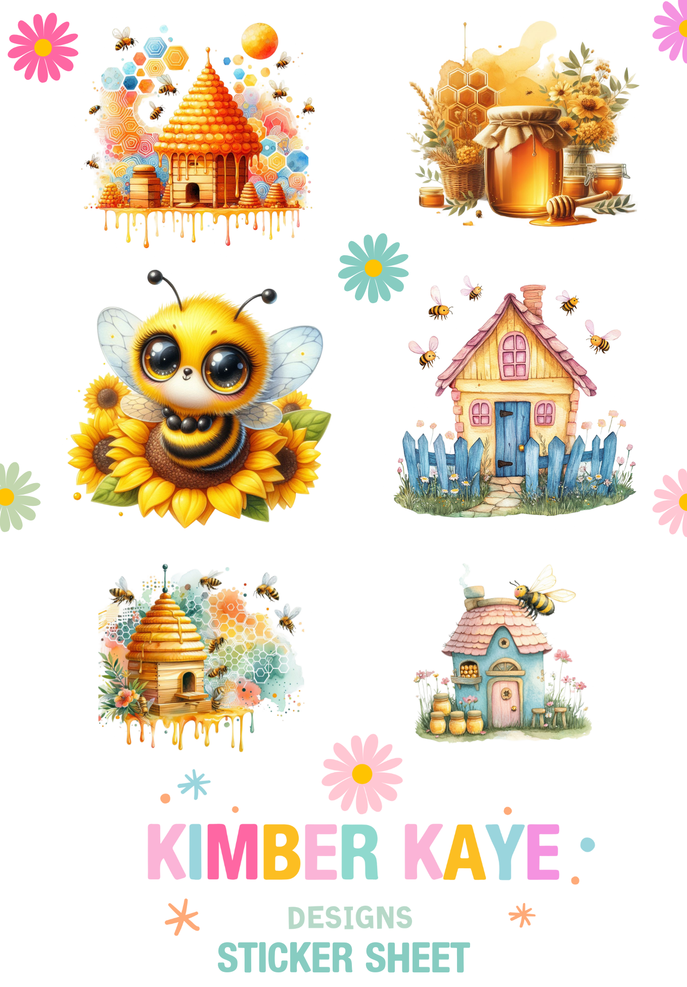Bumble Dee Bee Sticker Sheet | Whimsical Bee Stickers