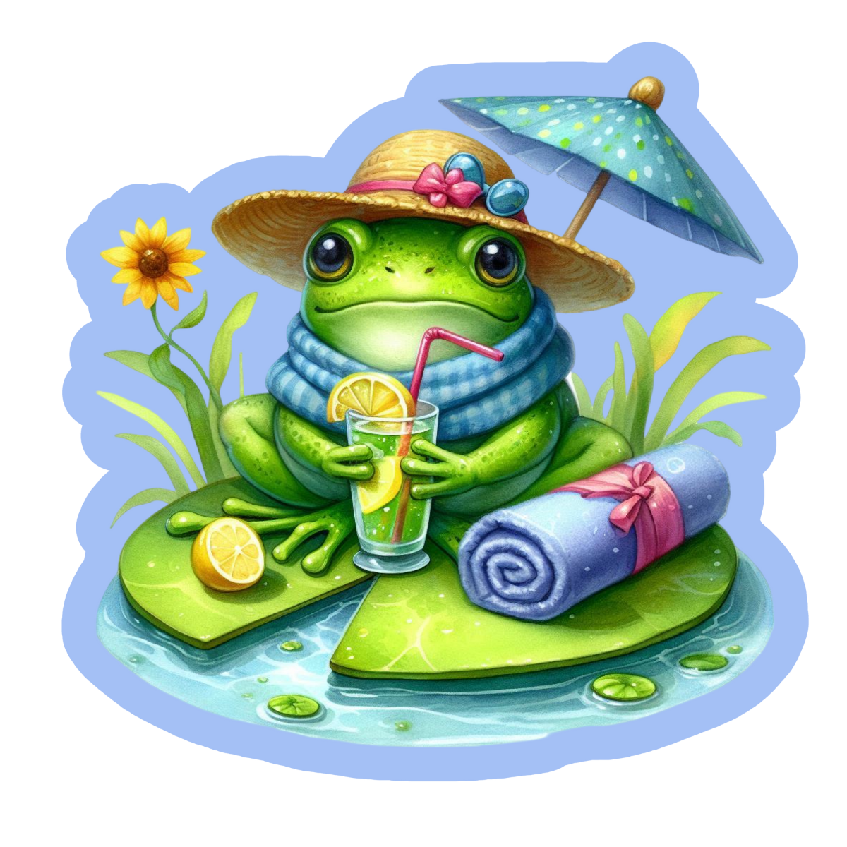 Pondside Pause Frog Vinyl Sticker