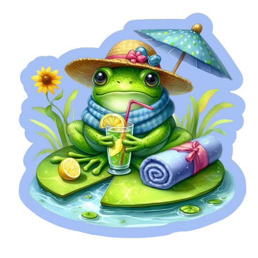 Pondside Pause Frog Vinyl Sticker