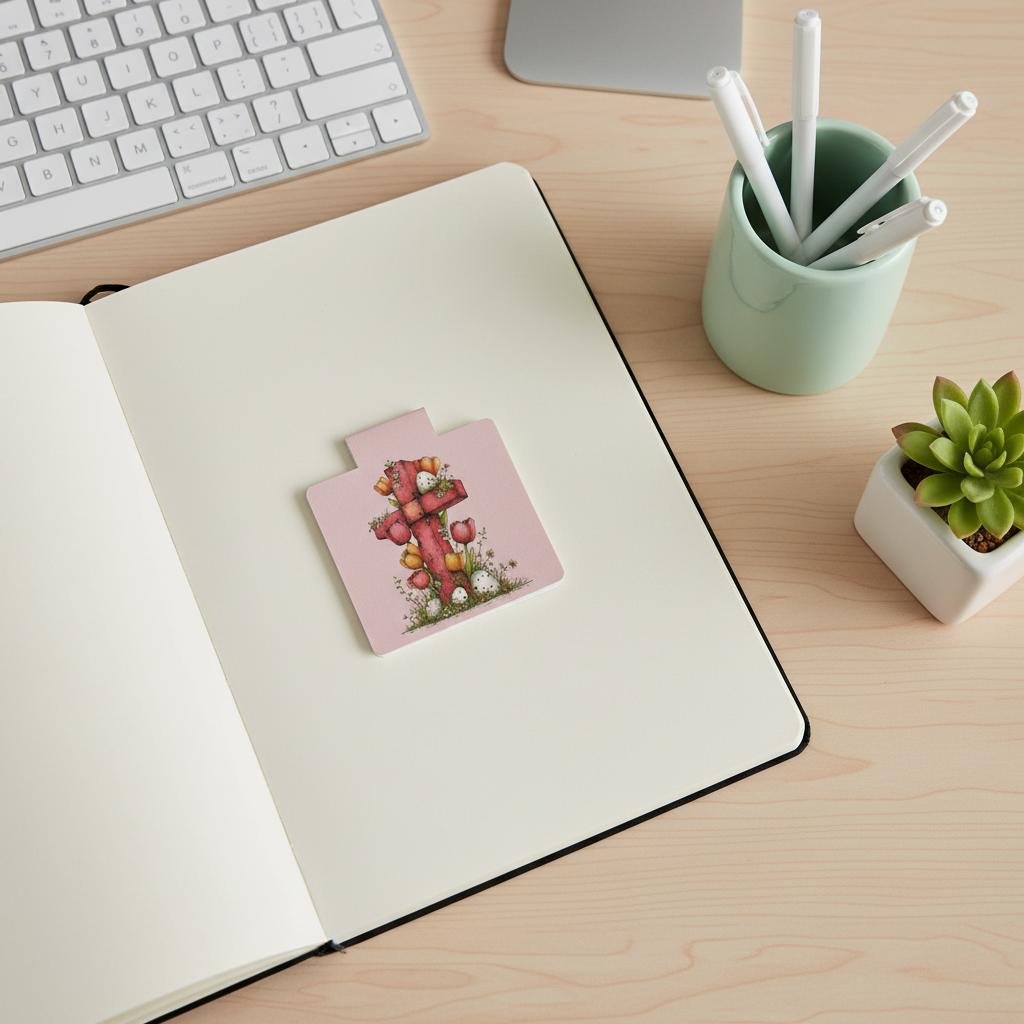 Grace Blooms Here Pink Cross Magnetic Bookmark | Floral Christian Bookmark