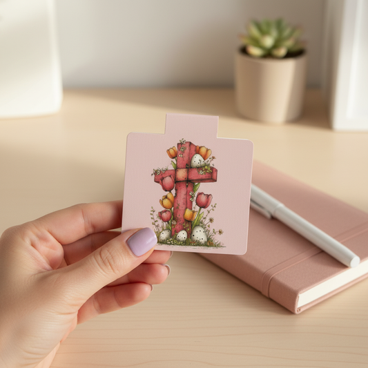 Grace Blooms Here Pink Cross Magnetic Bookmark | Floral Christian Bookmark